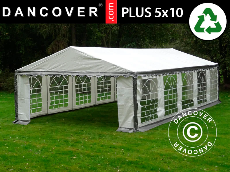 Partyzelt PLUS 5x10m PE 700, Grau/Weiß – Image 2